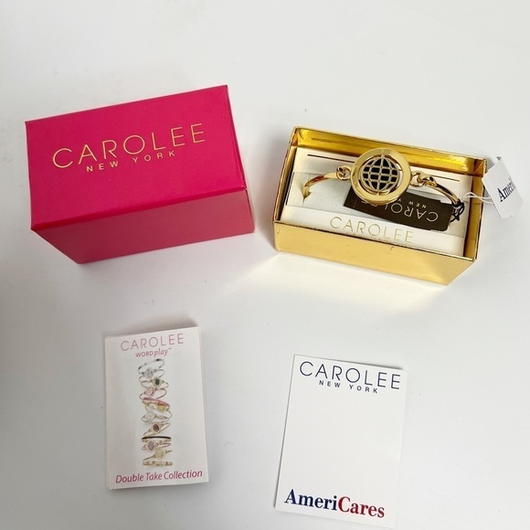 Carolee of New York gold tone 2 sided Hope and globe AmeriCares bracelet NWT - Picture 1 of 11